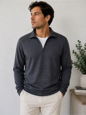 Top Drawer Men’s Merino Wool 1/4 Zip Sweater Gray Size Large